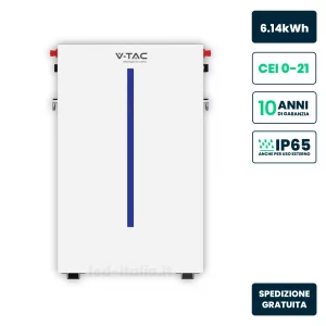 BATTIA DI ACCUMULO 6.14KWH LFP 51.2V 120AH 100A BMS BIANCA CEI 0-21 IP65