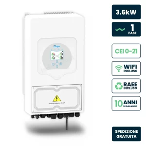 Inverter fotovoltaico deye monofase ibrido on-grid/off-grid 3,6kw, doppio mppt, cei 0-21, schermo lcd touch, wifi e ta inclusi, garanzia 10 anni ip65