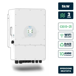 Inverter fotovoltaico deye trifase ibrido on-grid/off-grid 5kw, doppio mppt, cei 0-21, schermo lcd touch, wifi e ta inclusi, garanzia 10 anni ip65