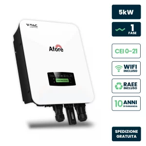 Inverter fotovoltaico afore monofase ibrido on-grid/off-grid 5kw, doppio mppt, cei 0-21, schermo lcd, wifi e meter ta inclusi, garanzia 10 anni ip65
