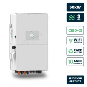 Inverter fotovoltaico alta tensione deye trifase ibrido on-grid/off-grid 50kw, quadruplo mpppt, cei 0-21, schermo lcd touch, wifi e ta inclusi, garanzia 10 anni ip65