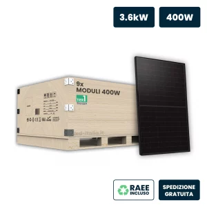 Set 3,6kW Con 9 Pannelli Solari Fotovoltaici Moduli 400W Tier-1, Monocristallini Perc, Full Black IP67/IP68 1722x1134x30mm