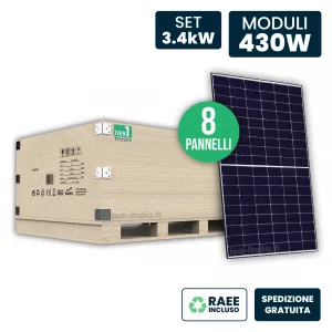 Set 3kW Con 8 Pannelli Solari Fotovoltaici Moduli 430W TIERCON Frame nero IP67/IP68 1722x1134x30mm