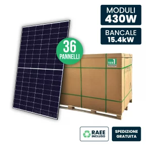 BANCALE 15KW CON 36 Pannelli Solari Fotovoltaici Moduli 430W TIER-1 Topcon Black Frame IP67/IP68 1722x1134x30mm