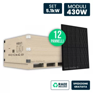 Set 5.1kW con 12 Pannelli Solari 430W N-Type TOPCon Full Black 1722x1134x30mm
