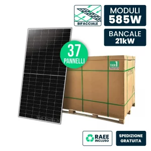 Bancale 21.6kW con 37 Pannelli Solari 585W Bifacciale TIER-1 N-Type TOPCon Silver 2278x1134x30mm