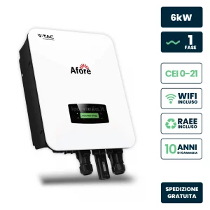 Inverter Fotovoltaico afore Monofase Ibrido On-Grid/Off-Grid 6KW, Doppio MPPT, CEI 0-21, Schermo LCD, Wifi e Meter Ta inclusi, Garanzia 10 Anni IP65