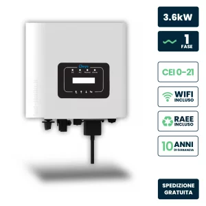 Inverter Fotovoltaico di Rete On-Grid Deye Monofase 3.6KW, Singolo MPPT, CEI 0-21, Schermo LCD, WiFi Incluso, Garanzia 10 Anni IP65