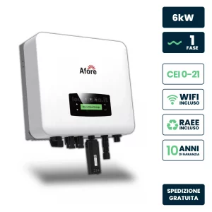 Inverter Fotovoltaico di Rete su-Grid su Monofase 6KW, Doppio MPPT, CEI 0-21, WiFi Incluso, Garanzia 10 Anni IP65