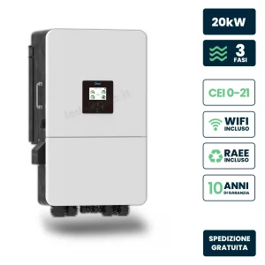 Inverter fotovoltaico deye trifase ibrido on-grid/off-grid 20kw, doppio mppt, cei 0-21, schermo lcd touch, wifi e ta inclusi, garanzia 10 anni ip65