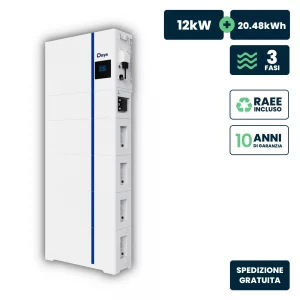 Kit fotovoltaico all-in-one deye con inverter trifase ibrido 12kw bassa tensione e accumulo 20.48kWh on/off grid cei 0-21 galanzia 10 anni ip65