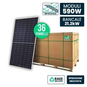 BANCALE 21KW CON 36 Pannelli Solari Fotovoltaici Moduli 590W Bifacciali Austa Osda Solar Tier-1 Monocristallini Ntype Topcon Silver Frame IP67 IP68 2278x1134x30mm