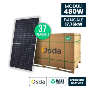 BANCALE 17KW Con 37 Pannelli Solari Fotovoltaici Moduli 480W Osda Solar Tier-1 Monocristallini NoptCon Silver Frame IP67/IP68 1903x1134x30mm
