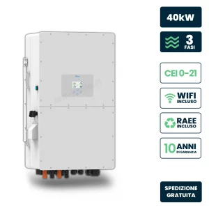 Inverter fotovoltaico alta tensione deye trifase ibrido on-grid/off-grid 40kw, quadruplo mpppt, cei 0-21, schermo lcd touch, wifi e ta inclusi, garanzia 10 anni ip65