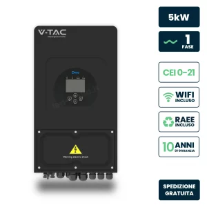 Inverter Fotovoltaico deye monofase ibrido on-grid/off-grid 5kW, doppio mppt, cei 0-21, schermo lcd touch, wifi e ta inclusi, garanzia 10 anni nero ip65
