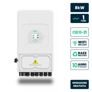 Inverter Fotovoltaico deye monofase ibrido on-grid/off-grid 8kw, doppio mppt, senza cei 0-21, schermo lcd touch, wifi e ta inclusi, garanzia 10 anni ip65