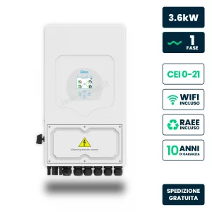 Inverter fotovoltaico deye monofase ibrido on-grid/off-grid 3,6kw, doppio mppt, cei 0-21, schermo lcd touch, wifi e ta inclusi, garanzia 10 anni ip65