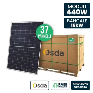 BANCALE 16KW Con 37 Pannelli Solari Fotovoltaici Moduli 440W Osda Solar Tier-1 Monocristallini Nopt Topcon Silver Frame IP67/IP68 1722x1134x30mm