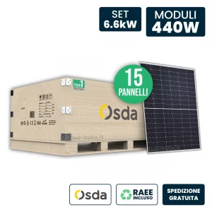 Set 6KW CON 15 Pannelli Solari 440W OSDA Tier-1 Topcon Silver Frame d’argento 1722x1134x30mm