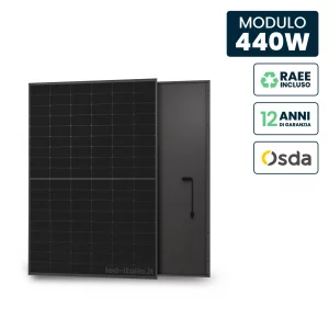 Pannello SOLRE FOTOVOLTAICO Modulo 440W OSDA Solar Tier-1 Monocristallino Topcon N-Type Full Black IP67/IP68 1722x1134x30mm