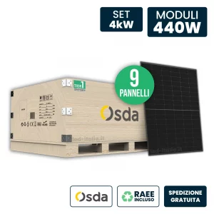 Imposta 4kw Con 9 Pannelli Solari Fotovoltaici Moduli 440W Osda Solar Tier-1 Monocristallini TopCon TopCon Full IP67/IP68 1722x1134x30mm