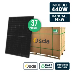 BANCALE 16KW CON 37 Pannelli Solari Fotovoltaici Moduli 440W Osda Solar Tier-1 Monocristallini Topcon Nopt di tipo N.