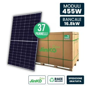 BANCALE 16KW CON 37 Pannelli Solari Fotovoltaici Moduli 455W Jinko Solar Tier-1 Tiger Neo Monocristallini TopCon Nero Frame nero IP67/IP68 1762x1134x30mm