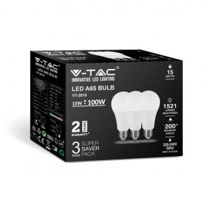 Bulbo di plastica LED da 15W A65 6500K E27 200 ° 3pcs/pacco