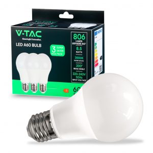 Bulb LED 8.5W E27 A60 Termoplastico 3000K 3pcs/pacchetto