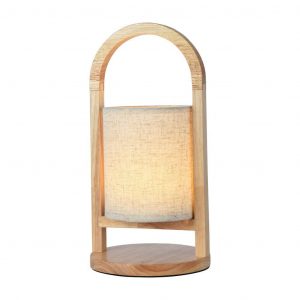 Lampada da tavolo in tessuto a LED da 1,5 W 3000k manico in legno beige