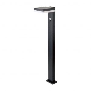 Piantana Solare LED da Giardino quadrata con sensore pir 5.5w corpo nero 155*299*155mm 3000k ip54