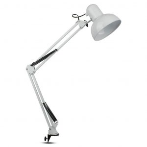 Lampada da tavolo designer con staffa metallica regolabile + interruttore e supporto per supporto E27 bianco
