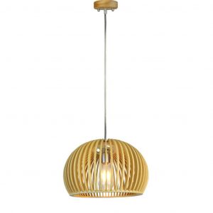 Luce a sospensione in legno con cappuccio decorativo cromato + baldacchino + paralume Big Roundd330*H220mm