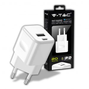 Adattatore di ricarica da 20 W con 1pd + 1 porta QC bianca