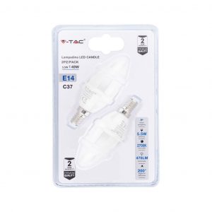 Bulbo LED – 5,5W E14 Candela 2700K (Blister 2 Pezzi)