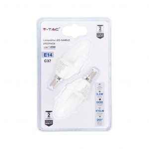 Bulbo LED – 5,5 W Candele E14 6400K (Blister 2 Pezzi)