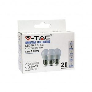 Bulb LED 5.5W E27 G45 6400K (Box 3 Pezzi)
