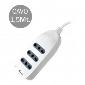 Multipresa 3 POS 10/16A Bipasso Con Attacco A Parete 250V ~ Max: 3500W Cavo H05VV-F 3G1.0MMX1.5M Con Spina 16A 2P+T