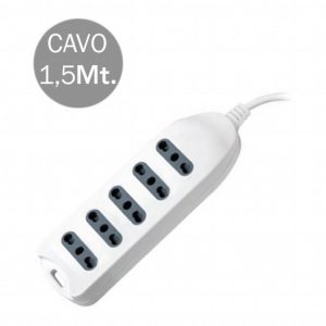 Multipresa 5 POS 10/16A Bipasso Con Attacco A Parete 250V ~ Max: 3500W Cavo H05VV-F 3G1.0MMX1.5M Con Spina 16A 2P+T