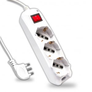 Multipresa con 3 prese 10/16a ​​2p+t bipasso/schuko 45 ° e interruttore generale luminoso e cavo 1,5m spina 16a 2p+t colore bianco