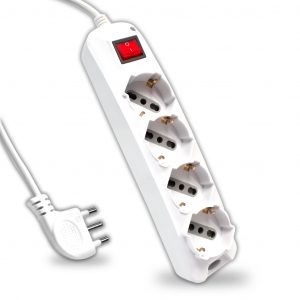 Multipresa con 4 prese 10/16a ​​2p+t bipasso/schuko 45 ° e interruttore generale luminoso e cavo 1,5m spina 16a 2p+t colore bianco