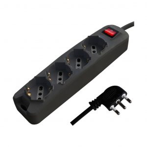 Multipresa con 4 prese 10/16a ​​2p+t bipasso/schuko 45 ° e interruttore generale luminoso e cavo 1,5m spina 16a 2p+t colore nerone