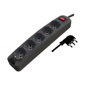 Multipresa con 5 prese 10/16a ​​2p+t bipasso/schuko 45 ° e interruttore generale luminoso e cavo 1,5m spina 16a 2p+t colore nerone