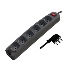 Multipresa con 6 prese 10/16a ​​2p+t bipasso/schuko 45 ° e interruttore generale luminoso e cavo 1,5m spina 16a 2p+t colore nerone