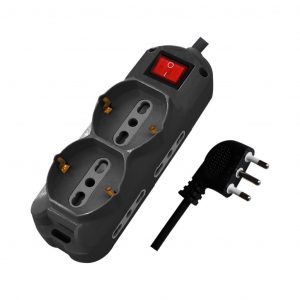 Multipresa con cavo 1,5m e 6x prese 10/16a ​​(4x laterali bipasso + 2x frontale bipasso/schuko), spina 16a e interruttore colore nero