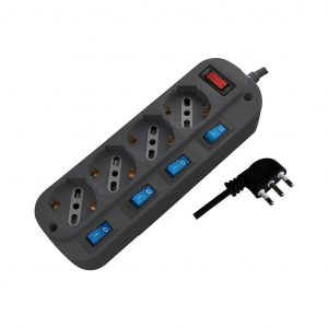 Multipresa con cavo 1,5m e 4x prese bipasso/schuko 10/16a, spina 16a e interruttiri indipendenti + generale colore nero