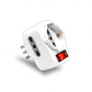 ADAPTTATORE ROTEnte, Spina 10A 2 Prese 2p+ T 10/16A Bipasso+ 1 preca Bipasso/Schuko con Protezione de Sovraccarico Max: 1500W