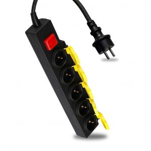 5 Via da presa con interruttore illuminato 3G 1,5 mm*3M IP44 Black + Giallo