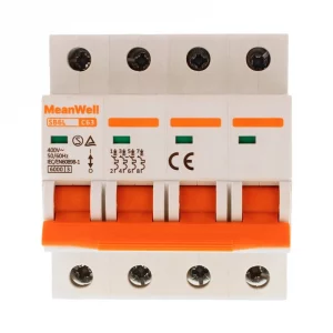 Interruttore Magnetetermico Meanwell Curva C 4P 4M 6KA C63A AC 400V IP20 IEC60898