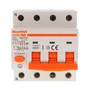 Magnetotermico Differenziele per Quadri Elettrici con Guida Din, Tipo AC, Curva C, 3 Poli+Neutro 4 Moduli 6KA 300MA C32A 400V IP20 Certito IEC61009